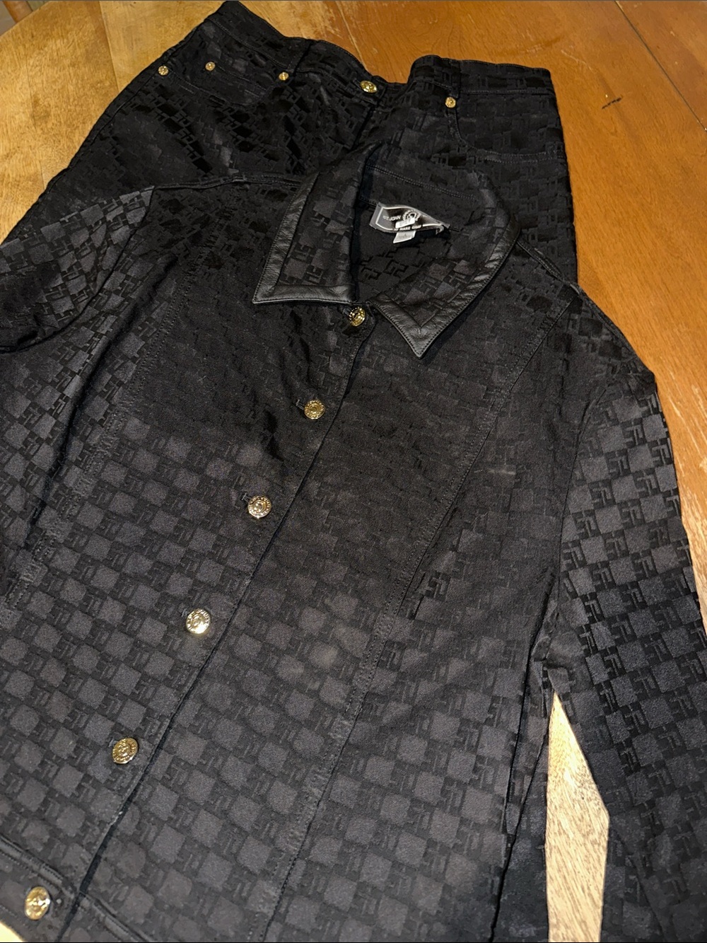 St John 2pc set Black with Gold Hardware Leather Trim
